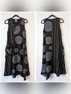 Fashion Concepts Asymmetrical Printed Midi Dress Size M Lagenlook Art To Wear